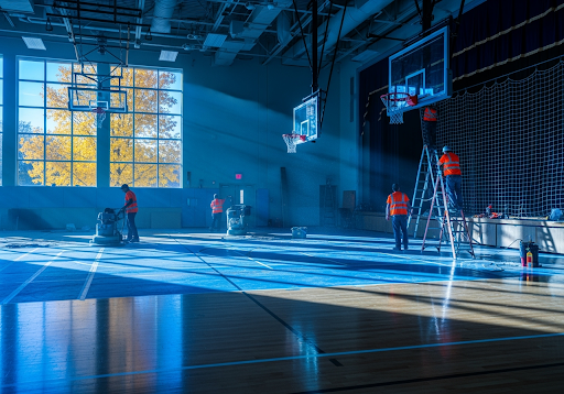 Travaux de rénovation de terrains multisports par une entreprise spécialisée